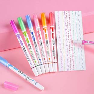 crownsmill Linear Roller Color Pens Highlighters outline pen with 6 Different Curve Shape
