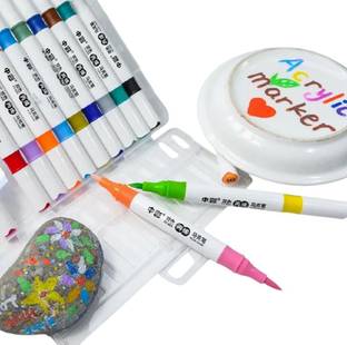Harinder Dual Tip Acrylic Brush Markers Set for Kid&Adult-Art & Craft 12 Pen = 24 Shades