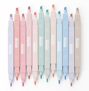 HOSTI Aesthetic Cute Pastel Highlighters set, Dual tip 12 Pack