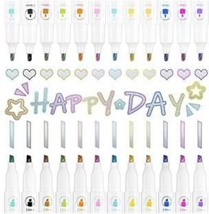 Levin Double Line Outline Pens, Dual Tip Metallic Markers Self-Outline 12 Colors