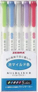 Zebra MildLiner Highlighter 5 Color Set (WKT7-5C-NC)