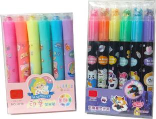 HARDSOSH Cute Highlighters Combo 6 Space Highlighter+6 Cute Stamp Highlighters