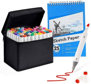 Wynhard Alcohol Marker Set 60 Pcs Marker Pen Set Dual Tip Marker with Sketch Book