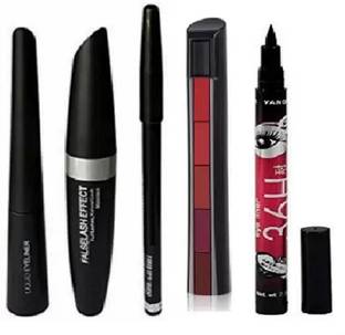 Vagons Combo Waterproof Eyeliner, Mascara, Eyebrow Pencil,Lipstick,eyeliner 4 ml