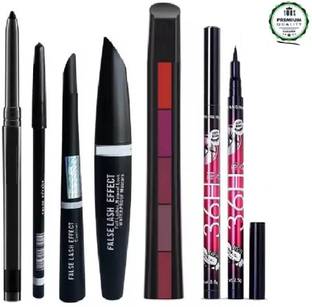 Vagons Combo Eyebrow Pencil, Black Eyeliner, Mascara , (3in1)+ Lipstick+36H Eyeliner 5 ml