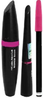 Fleeto Black Waterproof, Smudge Proof EYELINER with MASCARA ,EYEBROW PENCIL (3in1) 3 ml