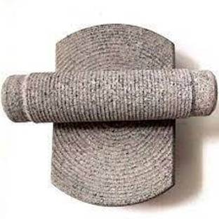 shubasini traders Sil Batta, Hand Grinder, Ammikkalu, Mortar and Pastle, Shil Nora, 10 inch Stoneware, Ceramic Masher