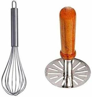 Dakshita Sales Combo Set of 2 pcs Potato Vegetable Masher & Egg Whisker Kitchen Tool Steel Masher
