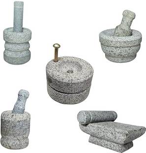 Lakshmi handy crafts Miniature Mortar and Pestle Stone Toy Set for Kids (5,7,10 Pieces) Stoneware Masher