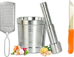 Aandhi Pure Mortar and Pestle Set Kitchen Aluminium Masher