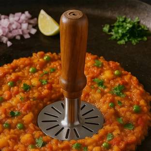 Gambit Stainless Steel Potato Masher | Pav Bhaji Masher with wooden handle | Stainless Steel Masher