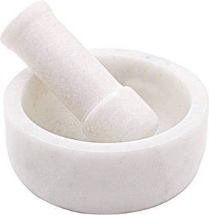 Aaina creations White Marble Natural Stone Mortar and Pestle Set as Spice Marble Masher