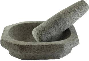 Kannigai Traders 8.5 Ural, Khalbatta, Kharal, Mixer, Stone Grinder Musal Mortar and Pestle Set Stoneware Masher
