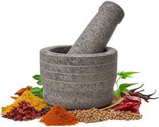 arsa lifestyle Stone Mortar and Pestle Set/Ural/Idikallu/Okhli Stone Masher -Large 5.5 inch Stoneware Masher