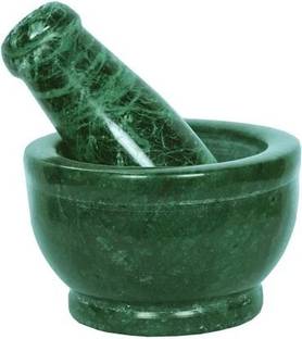 JustBYou Green Mable Mortar & Pestle 4 Inch, Ayurvedic Medicine Crusher Marble Masher