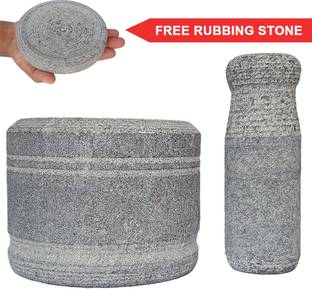 ARC Traditional Stone Mortar and Pestle/Ohkli Musal/ Idi Kall (5.5” Inch Dia) Stoneware Masher