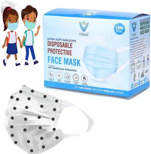 7SHIELD Kids Size Black dot printed Face Mask with Nose clip and soft fabric ear loop Mask 3 ply disposable filter protection breathable dust proof Child\kids size mask Water Resistant, Non-Reusable Surgical Mask