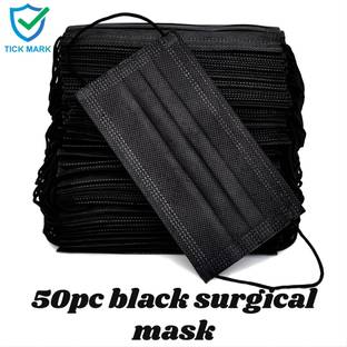 tick mark Black 3 Ply Disposable Face Mask for Daily Protection | Comfortable & Breathable Surgical Black Medical Mask Non-Washable Surgical Mask With Melt Blown Fabric Layer