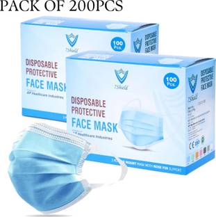 7SHIELD CE and ISO Certified Surgical mask with Extra soft Fabric ear loop and Inbuilt Plastic coated Nose pin disposable water resistant Blue unisex mask. 200pc softloop Water Resistant, Non-Washable, Non-Reusable Surgical Mask