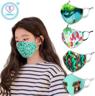 SUBHUSHA SUPER SAFETY 3 Layer cartoon print kids mask with Adjustable Ear loops Pack Of 5 DP-09 Digital Print Reusable, Washable Cloth Mask