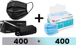Vaghani 800Pcs With Pin Black and Blur 3 Ply Pharmaceutical Surgical Mask with 3 Layer 3 Ply Surgical Mask (800 Pcs ( Black +Blue)) Surgical Mask With Melt Blown Fabric Layer