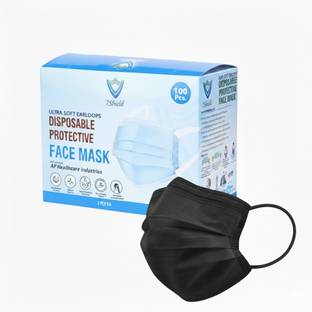 7SHIELD Premium Quality Black Surgical Mask With Nose Pin Disposable ISO Mark Breathable 100pc_blackmask Water Resistant, Non-Reusable Surgical Mask