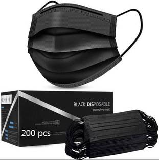 Vaghani 200 Pcs Black Nose Pin Disposable Iso Mark 3 Ply Pharmaceutical Polluation Mask 3 Ply Surgical Mask 200 Piece ( Black )( 75 Gsm )( Primium ) Surgical Mask With Melt Blown Fabric Layer