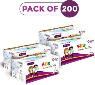 C-Cure 3ply Disposable Kids Face Mask With Elastic Ear loop | 3 Layers Protection | Non Woven (Pack of 200) Non-Reusable Surgical Mask With Melt Blown Fabric Layer