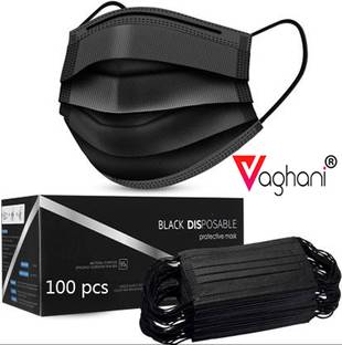 Vaghani 100Pcs Black Polluation Pharmaticul Mask With Nose Pin 3 Ply Polluation Pharmaticul Mask 100 Pcs ( Black )( 75 Gsm )(Quality)) Surgical Mask With Melt Blown Fabric Layer