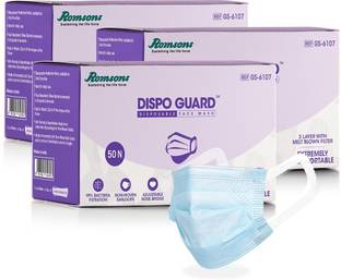 Romsons 3 Ply Blue Mask Dispo Guard 3 Ply Mask With Softest Ear Loops Surgical Mask With Melt Blown Fabric Layer