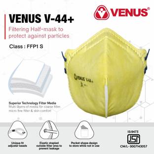 Venus V-44+ FFP1S Unisex Anti Pollution Head Loop Fold Flat Face Mask ISI Approved Protection Sub-Micron Particles Fine Dust Multiple Layers Filters Skin Comfort