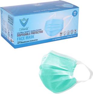 7SHIELD CE and ISO Certified with Extra soft Fabric ear loop and Inbuilt Plastic coated Nose pin disposable Blue unisex mask Green Soft Fabric ear loop Water Resistant Surgical Mask