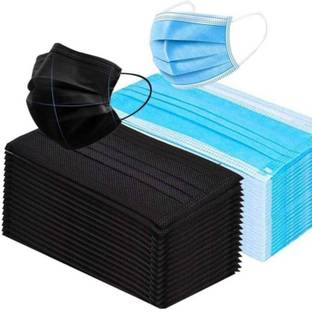 KGKR Blue + Black -100 Pcs Reusable, Water Resistant Surgical Mask With Melt Blown Fabric Layer