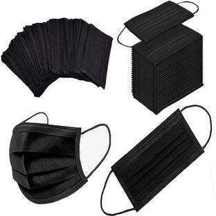 7SHIELD Black Surgical Mask With Nose Pin Disposable ISO Mark Breathable Surgical Mask Pollution Face Mask 3 Layer For Men, Women, Kids(50Piece) (Premium Black Mask) Water Resistant Surgical Mask With Melt Blown Fabric Layer