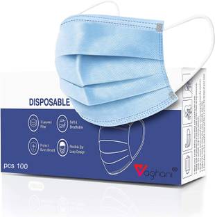 Vaghani 100 Pcs Blue Nose Pin Disposable Iso 3 Ply Pharmaceutical Polluation Mask 3 Ply Surgical Mask 100 Pcs ( Blue )( 75 Gsm )( Primium ) Surgical Mask With Melt Blown Fabric Layer