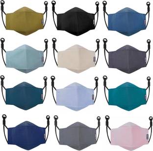 BILDOS 4 Layer 12Pcs Assorted Color Cotton Face Mask Reusable Super Breathable Fabric Face Mask with Adjustable Ear Loop Cloth Mask With Melt Blown Fabric Layer