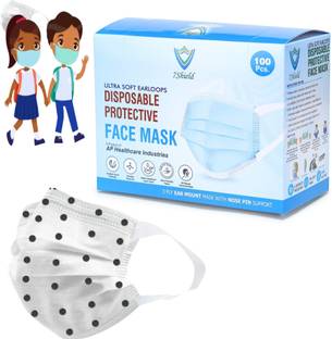 7SHIELD Kids Size Black dot printed Face Mask with Nose clip and soft fabric ear loop Mask 3 ply disposable filter protection breathable dust proof Child\kids size mask Water Resistant, Non-Reusable Surgical Mask