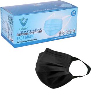 7SHIELD Non-Woven Fabric disposable Surgical 3Ply Unisex mask With Soft fabric ear loop for extra comfort Black soft loop Water Resistant Surgical Mask