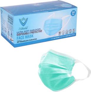 7SHIELD CE and ISO Certified with Extra soft Fabric ear loop and Inbuilt Plastic coated Nose pin disposable Blue unisex mask Green Soft Fabric ear loop Water Resistant Surgical Mask