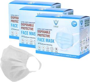 7SHIELD CE and ISO Certified with Extra soft Fabric ear loop and Inbuilt Plastic coated Nose pin disposable Blue unisex mask White soft fabric Ear loop Water Resistant Surgical Mask