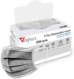 Vaghani 250 Pcs Grey Color Nose Pin Disposable Iso 3 Ply Pharmaceutical Polluation Mask 3 Ply Polluation Mask 250 Pcs ( Grey )( 75 Gsm )(Primium) Surgical Mask With Melt Blown Fabric Layer