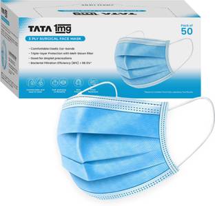TATA 1mg 3 Ply Surgical Mask and Nose Pin Surgical Mask With Melt Blown Fabric Layer