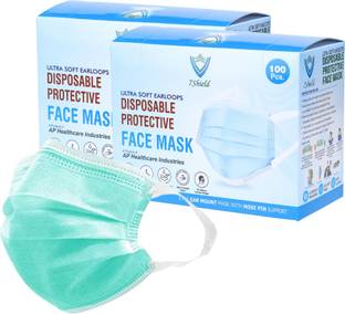 7SHIELD CE and ISO Certified with Extra soft Fabric ear loop and Inbuilt Plastic coated Nose pin disposable Blue unisex mask Green Soft Fabric ear loop Water Resistant Surgical Mask