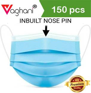 Vaghani 100Pcs Blue Polluation Meltblown Mask With Nose Pin 3 Ply Polluation Mask 100 Pcs ( Blue )( 75 Gsm )( Export Quality)) Surgical Mask With Melt Blown Fabric Layer