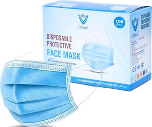 7SHIELD pack of 100 Certified 3 Ply Surgical Face Mask with Nose clip and soft ear loops SURGICAL-3PLY Surgical Mask Surgical Face mask Water Resistant, Non-Reusable Surgical Mask