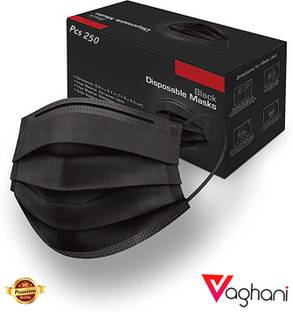 Vaghani 250 PcsBlack Nose Pin Meltblown Iso Mark Pharmaceutical Primium Quality Mask 3 Ply Polluation Melt Blown Mask 250 Pcs ( Black )( 75 Gsm ) Surgical Mask With Melt Blown Fabric Layer
