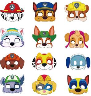 PROBEROS 12pcs Cartoon Woof Team Party Masks for Kids Cute Animal Roleplay Props Party Mask