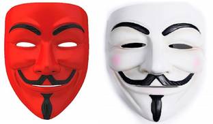 Rangbaaz Enterprises V for Vendetta Comic Face Anonymous (Red,White) Gift Set Party Mask (Red,White Pack of 2) Party Mask