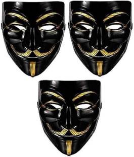 yubirth v for vendetta solid stylish party mask combo black pack of 3 Decorative Mask