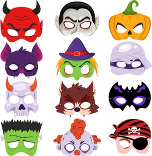 ZYOZI Halloween Theme Birthday Masks, Halloween Theme Masks for Kids (Pack Of 12) Party Mask